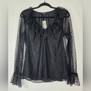 NEW J.CREW RUFFLENECK SHEER SLEEVE BLOUSE IN CLIP DOT.